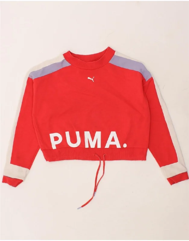 PUMA Womens Oversized Crop Sweatshirt Jumper UK 6 XS Red Colourblock Hoodie with Pastel Soft Subtle PUMA Womens Oversized Crop Sweatshirt Jumper UK 6 XS Red Colourblock Hoodie with Pastel Soft Subtle