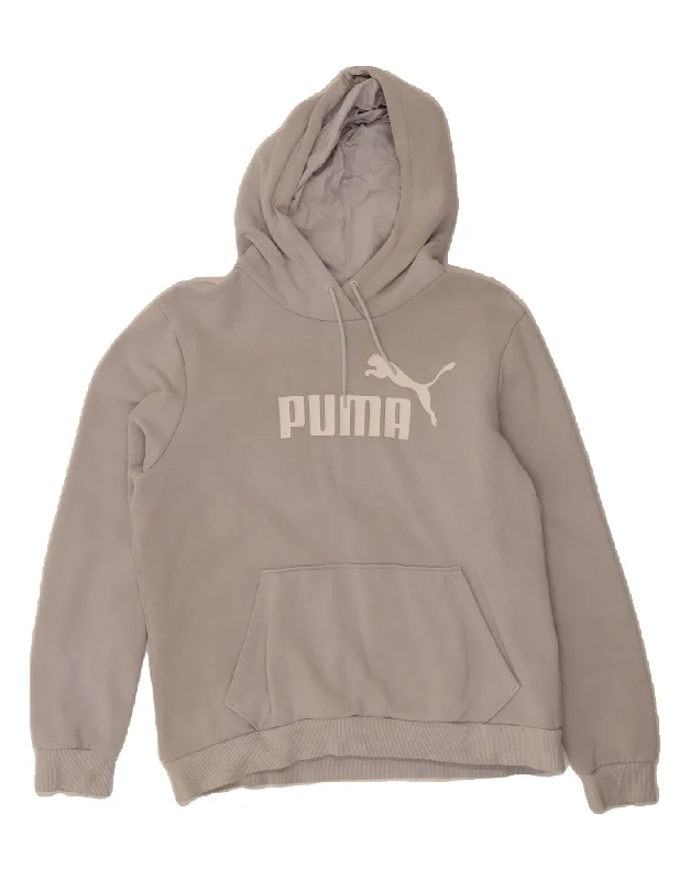PUMA Womens Graphic Hoodie Jumper UK 16 Large Grey Cotton Hoodie with Hem Elastic Stretchable Comfortable PUMA Womens Graphic Hoodie Jumper UK 16 Large Grey Cotton Hoodie with Hem Elastic Stretchable Comfortable
