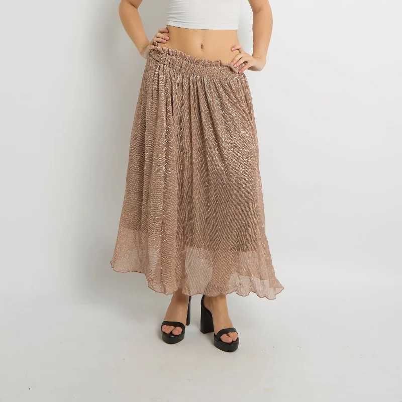 Shimmer Mesh Ruffle Waist Maxi Skirt - UK 8 tiered skirt playful