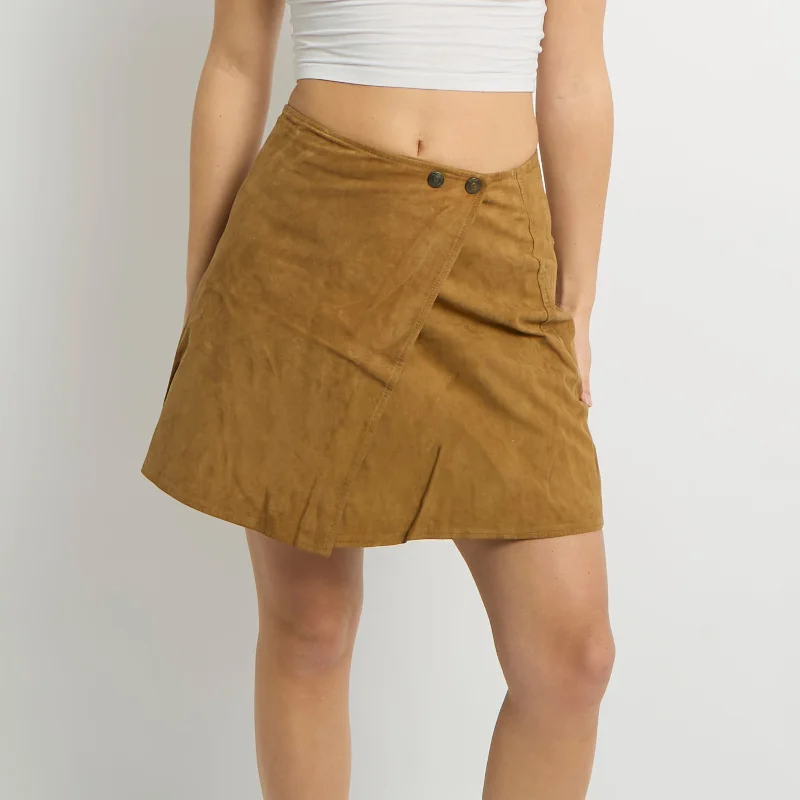 Suede Wrap Style Mini Skirt - UK 8 vintage skirt charm