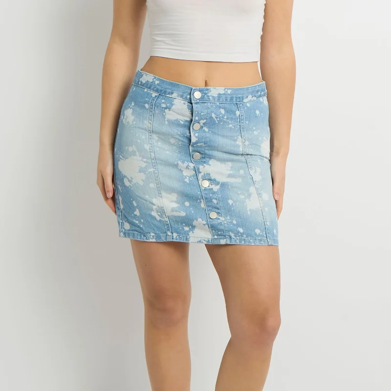 Acid Wash Button Detail Mini Skirt - UK 8 elastic waist skirt