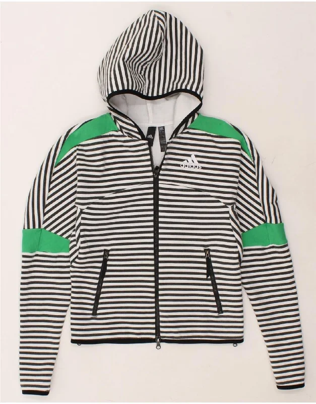 ADIDAS Womens Zip Hoodie Sweater UK 8/10 Small Black Striped Cotton Hoodie with Contrast Stitching Detailed Premium ADIDAS Womens Zip Hoodie Sweater UK 8/10 Small Black Striped Cotton Hoodie with Contrast Stitching Detailed Premium