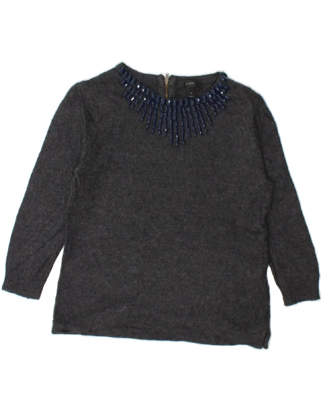 J. CREW Womens 3/4 Sleeve Boat Neck Jumper Sweater UK 10 Small Grey Beaded Sweater Sequined Faux Fur J. CREW Womens 3/4 Sleeve Boat Neck Jumper Sweater UK 10 Small Grey Beaded Sweater Sequined Faux Fur