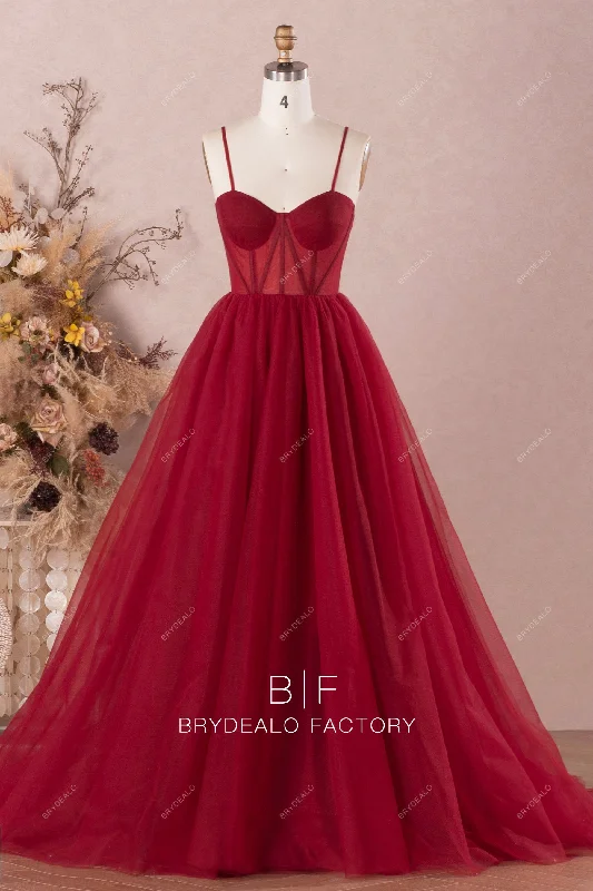 Burgundy Tulle Sweetheart Neck Sleeveless Modern Corset Prom Dress Tunics Versatile all-occasion Burgundy Tulle Sweetheart Neck Sleeveless Modern Corset Prom Dress Tunics Versatile all-occasion