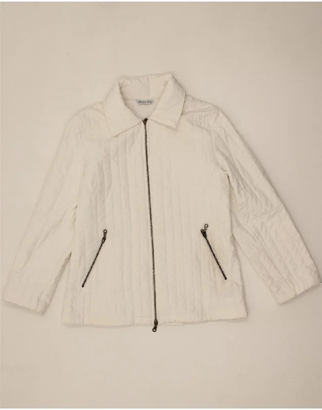 VINTAGE Womens Quilted Jacket UK 14 Medium White Polyamide Belted Jacket Elasticated Jacket Padded Jacket VINTAGE Womens Quilted Jacket UK 14 Medium White Polyamide Belted Jacket Elasticated Jacket Padded Jacket