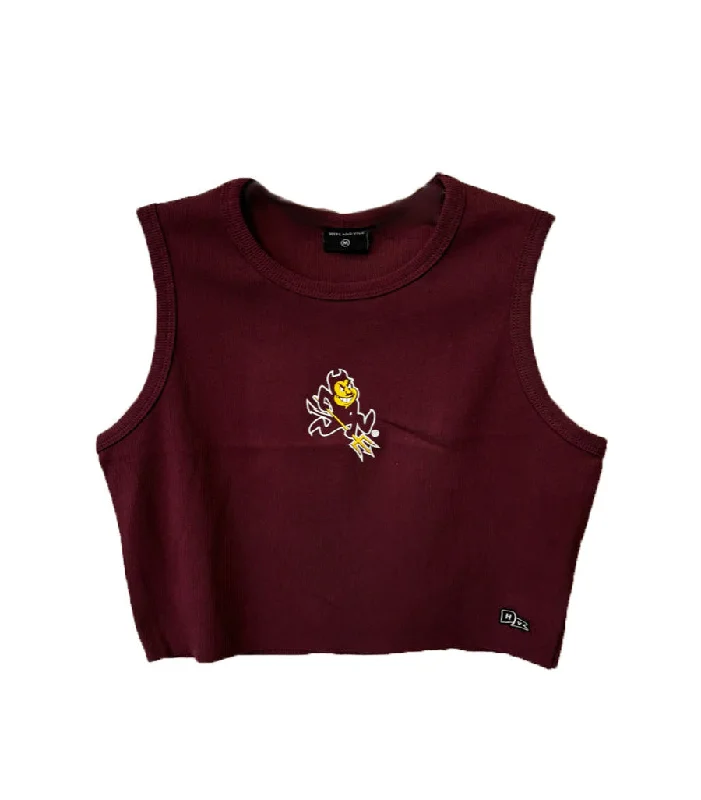 ASU Ladies Cut Off Tank DK MRN black tank top