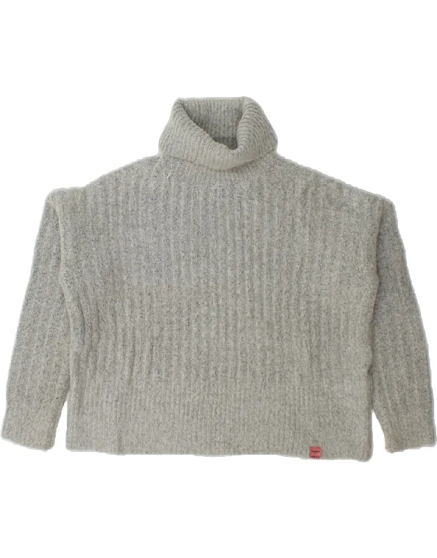 SUPERDRY Womens Crop Roll Neck Jumper Sweater UK 12 Medium Grey Acrylic Slim Fit Regular Fit Oversized SUPERDRY Womens Crop Roll Neck Jumper Sweater UK 12 Medium Grey Acrylic Slim Fit Regular Fit Oversized