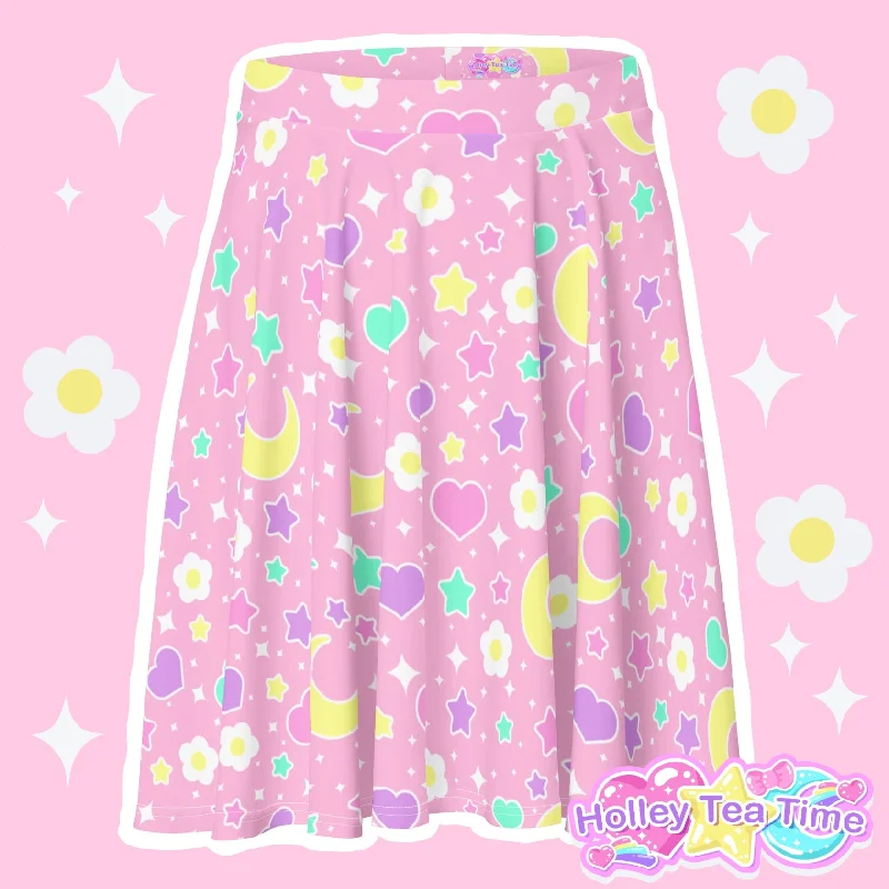 Magical Spring Pink Skater Skirt silk skirt elegant