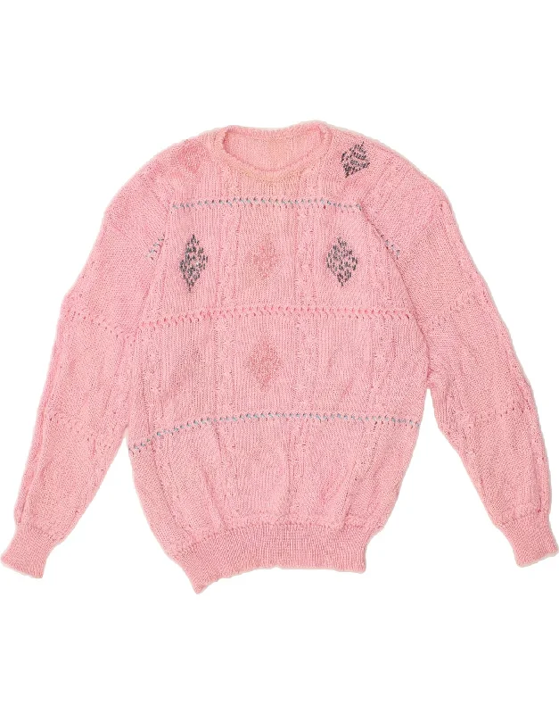 VINTAGE Womens Crew Neck Jumper Sweater UK 16 Large Pink Argyle/Diamond Welt Pockets Slit Pockets Flap Pockets VINTAGE Womens Crew Neck Jumper Sweater UK 16 Large Pink Argyle/Diamond Welt Pockets Slit Pockets Flap Pockets