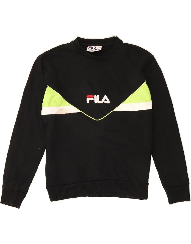 FILA Womens Graphic Sweatshirt Jumper UK 14 Medium Black Colourblock Hoodie with Illustration Artistic Creative FILA Womens Graphic Sweatshirt Jumper UK 14 Medium Black Colourblock Hoodie with Illustration Artistic Creative