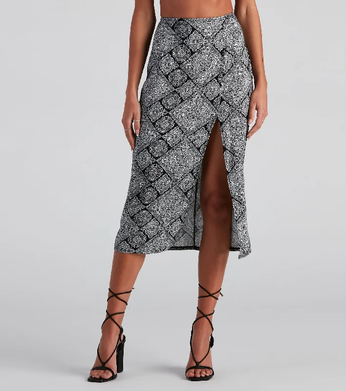 Challis Boho Slit Midi Skirt chiffon skirt flowing