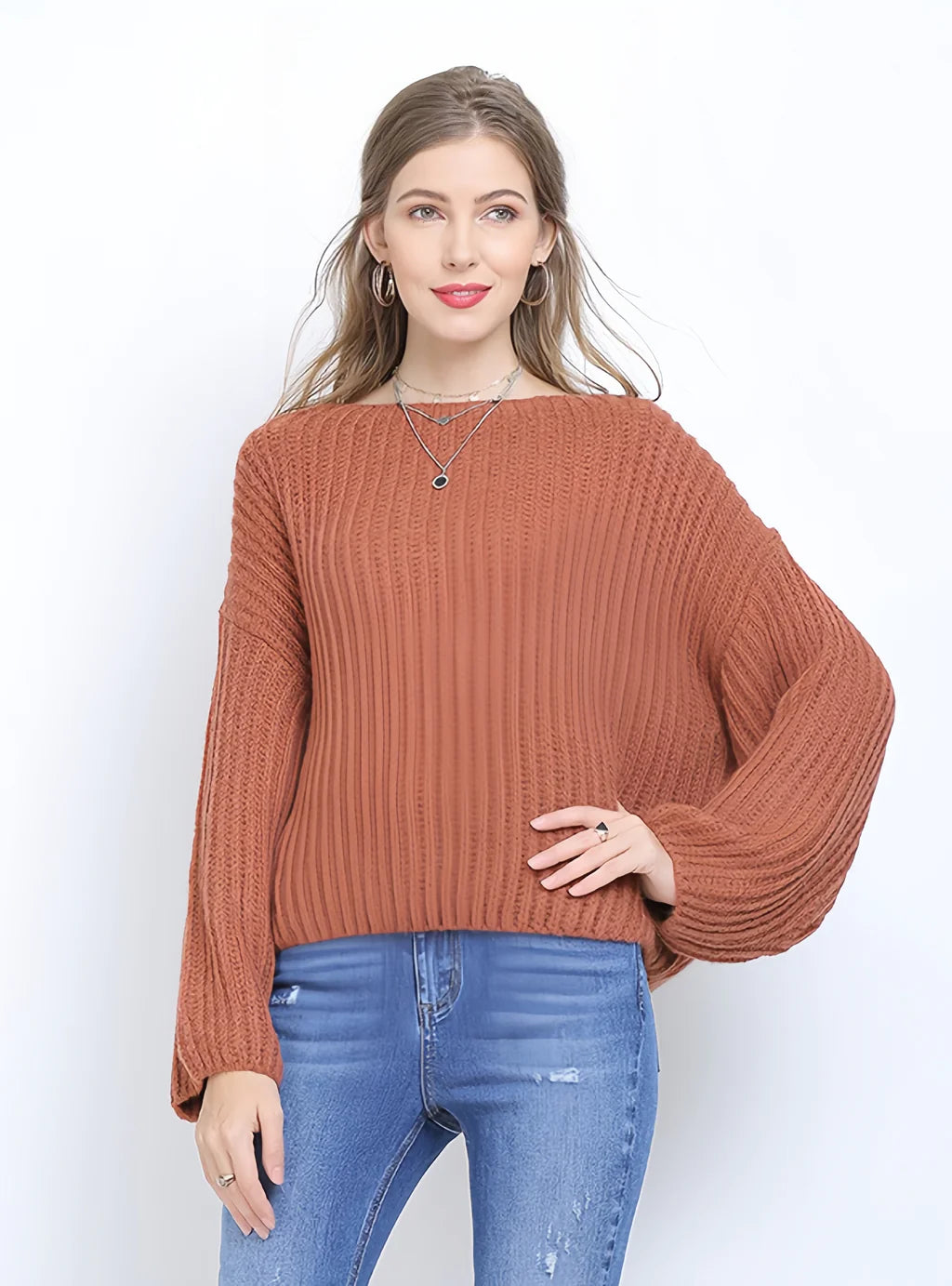 CLASSY SOLID COLOR LONG-SLEEVED LOOSE SWEATER Fleece Fabric Down Fabric Feather Fabric CLASSY SOLID COLOR LONG-SLEEVED LOOSE SWEATER Fleece Fabric Down Fabric Feather Fabric