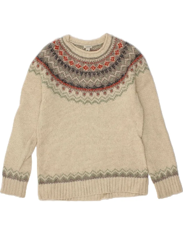 L.L.BEAN Womens Crew Neck Jumper Sweater UK 14 Medium Beige Fair Isle Plaid Sweater Polka Dot Checkered L.L.BEAN Womens Crew Neck Jumper Sweater UK 14 Medium Beige Fair Isle Plaid Sweater Polka Dot Checkered