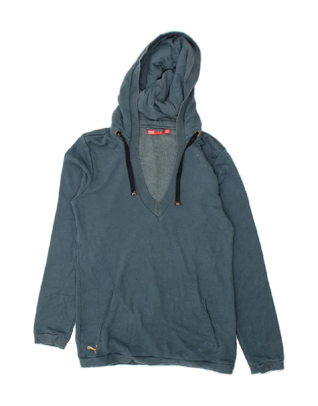 PUMA Womens Hoodie Jumper UK 10 Small Blue Cotton Hoodie with Toggle Buttons Decorative Unique PUMA Womens Hoodie Jumper UK 10 Small Blue Cotton Hoodie with Toggle Buttons Decorative Unique