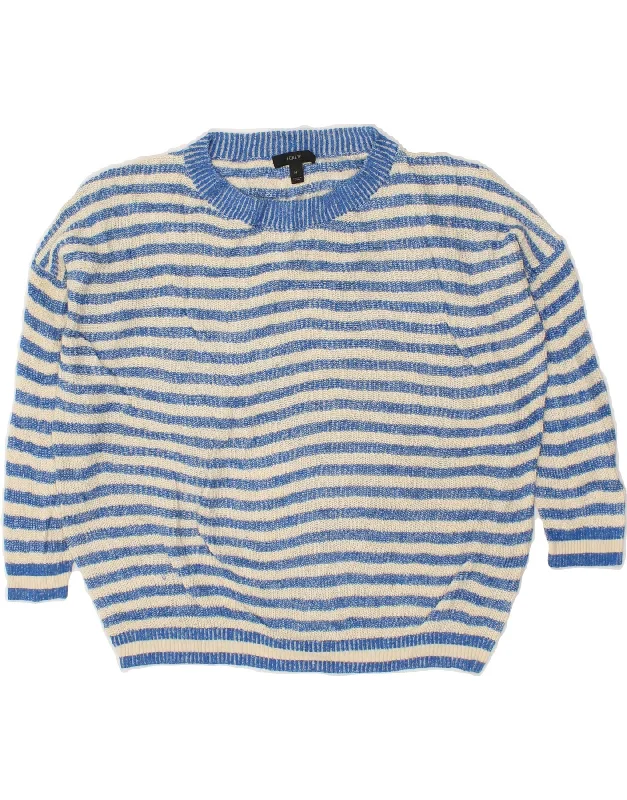 J. CREW Womens Crew Neck Jumper Sweater UK 14 Medium Blue Striped Long Sweater Short Sweater Cropped Sweater J. CREW Womens Crew Neck Jumper Sweater UK 14 Medium Blue Striped Long Sweater Short Sweater Cropped Sweater