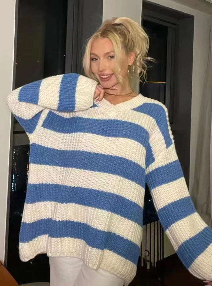 CLASSY AUTUMN AND WINTER FASHION STRIPED TOP SWEATER Boxy Sweater Fitted Sweater A-Line CLASSY AUTUMN AND WINTER FASHION STRIPED TOP SWEATER Boxy Sweater Fitted Sweater A-Line