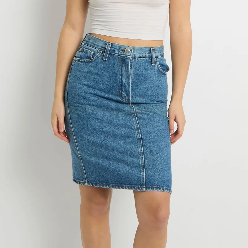 Denim Midi Skirt - UK 8 velvet skirt luxury