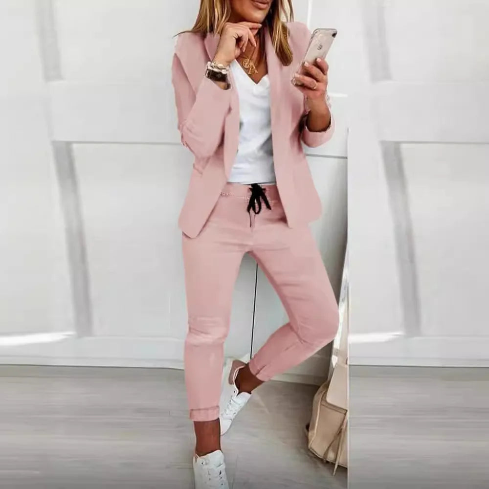 2024 AliExpress Europe and America new women's solid color temperament jacket straight tube casual commuting pants suit set Zippered Front Buttoned Front Snap Front 2024 AliExpress Europe and America new women's solid color temperament jacket straight tube casual commuting pants suit set Zippered Front Buttoned Front Snap Front