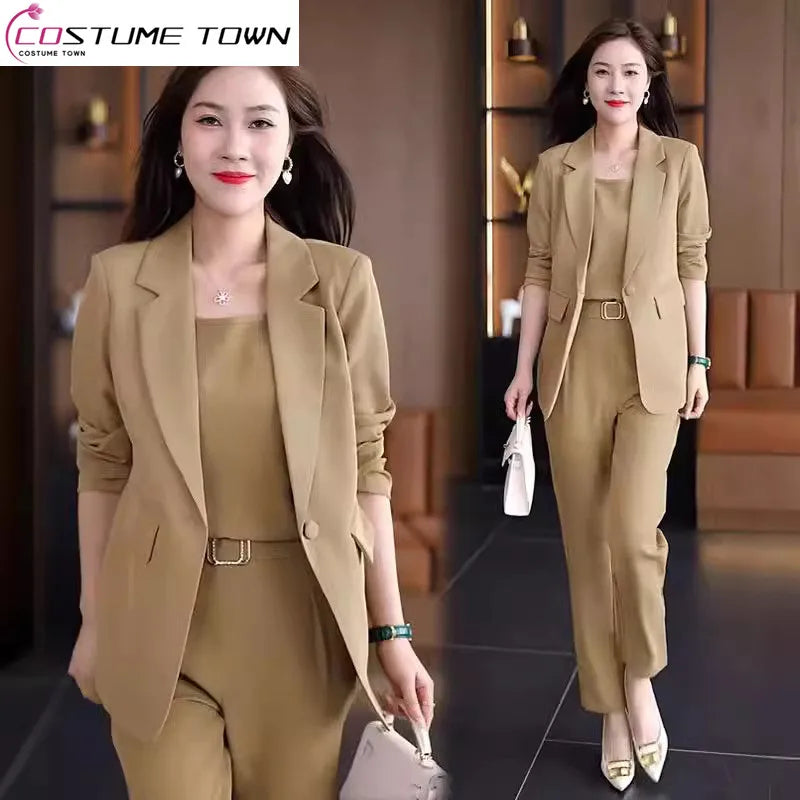 Summer Thin Jacket Blazer Casual Pencil Pants Vest Three Piece Set Elegant Women's Pants Set Office Outfits Business Clothing Ribbed Jacket Pleated Jacket Ruffled Jacket Summer Thin Jacket Blazer Casual Pencil Pants Vest Three Piece Set Elegant Women's Pants Set Office Outfits Business Clothing Ribbed Jacket Pleated Jacket Ruffled Jacket