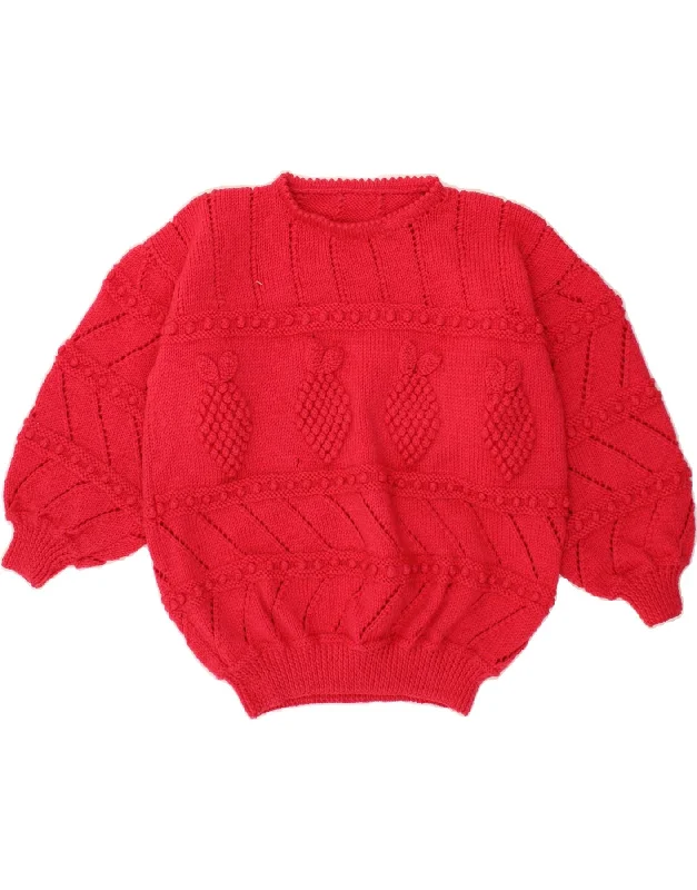 VINTAGE Womens Abstract Pattern Crew Neck Jumper Sweater UK 14 Large Pink Knit Fabric Woven Fabric Fleece Fabric VINTAGE Womens Abstract Pattern Crew Neck Jumper Sweater UK 14 Large Pink Knit Fabric Woven Fabric Fleece Fabric