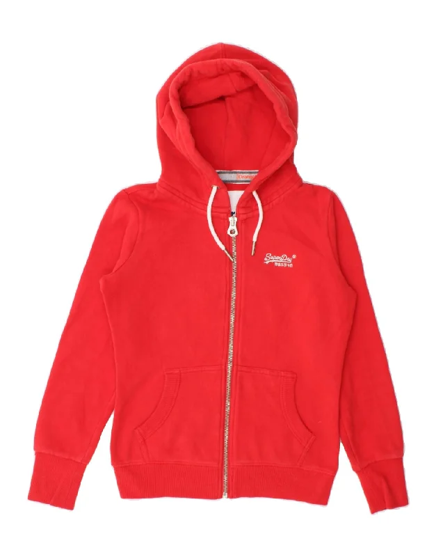 SUPERDRY Womens Zip Hoodie Sweater UK 10 Small Red Cotton Fleece Sweater Nylon Polyester SUPERDRY Womens Zip Hoodie Sweater UK 10 Small Red Cotton Fleece Sweater Nylon Polyester
