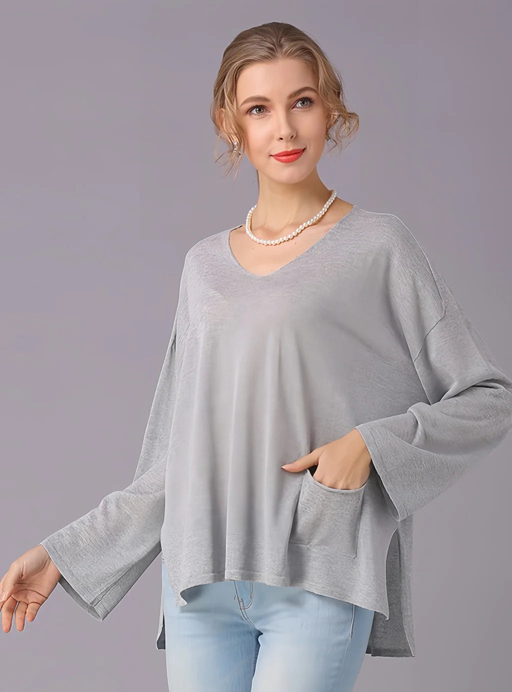 FASHION V-NECK LONG-SLEEVED SOLID COLOR SWEATER Notch Collar Peter Pan Collar Cowl Neck FASHION V-NECK LONG-SLEEVED SOLID COLOR SWEATER Notch Collar Peter Pan Collar Cowl Neck