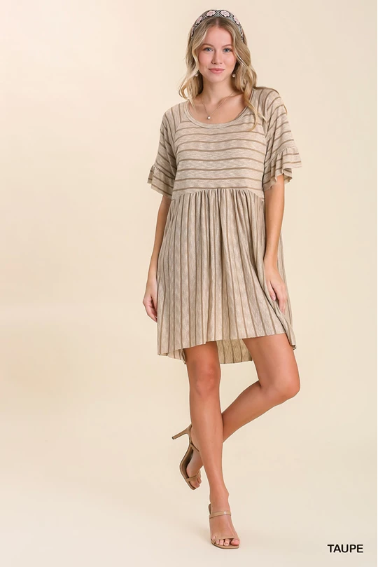 Taupe Stripe Dress Floral Print girly