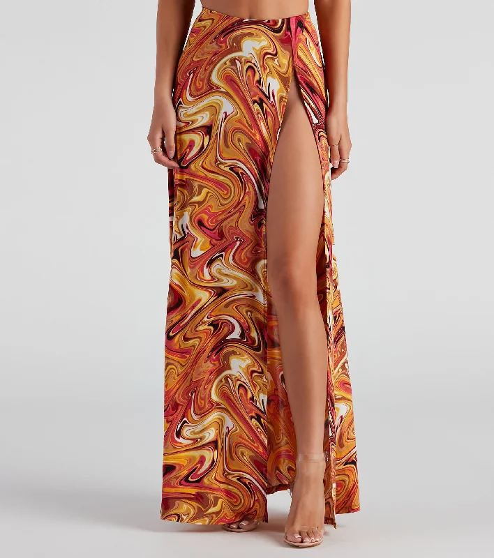 Retro Swirls Slit Maxi Skirt athletic skirt fit
