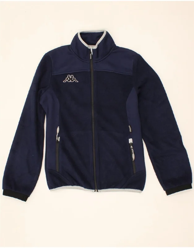 KAPPA Womens Fleece Jacket UK 14 Medium Navy Blue Polyester Notch Collar Peter Pan Collar Cowl Neck
