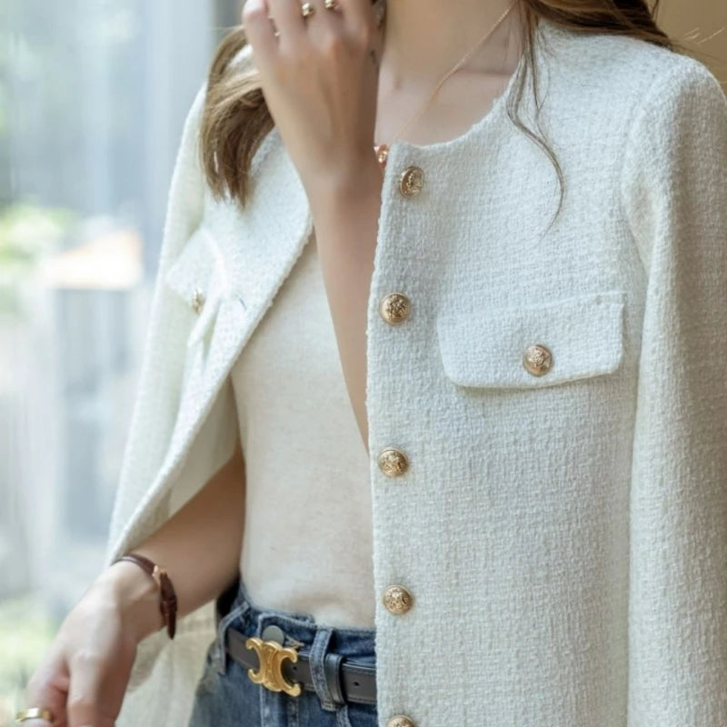 Spring and Autumn Korean Coats Women Jacket New French Wool Tweed Coat Fashion High-end Gold Button Short Slim Temperament Belted Jacket Elasticated Jacket Padded Jacket Spring and Autumn Korean Coats Women Jacket New French Wool Tweed Coat Fashion High-end Gold Button Short Slim Temperament Belted Jacket Elasticated Jacket Padded Jacket