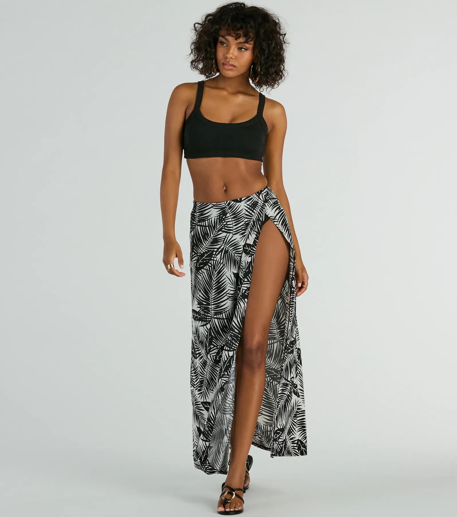 Tropical Vibes High Slit Wrap Maxi Skirt flowy skirt hem