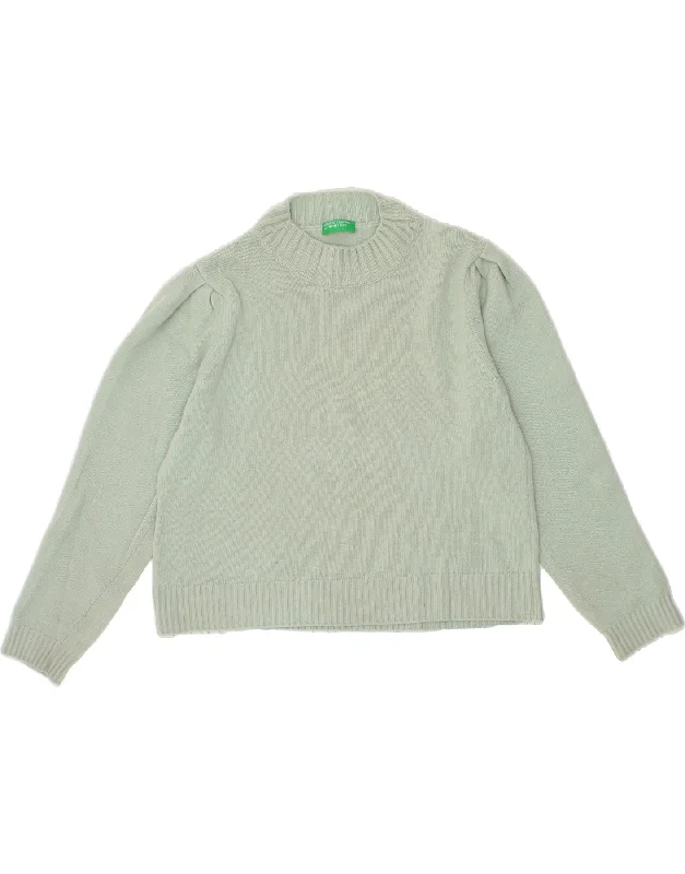 BENETTON Womens Crew Neck Jumper Sweater UK 14 Medium Green Wool Tailored Straight A-Line BENETTON Womens Crew Neck Jumper Sweater UK 14 Medium Green Wool Tailored Straight A-Line