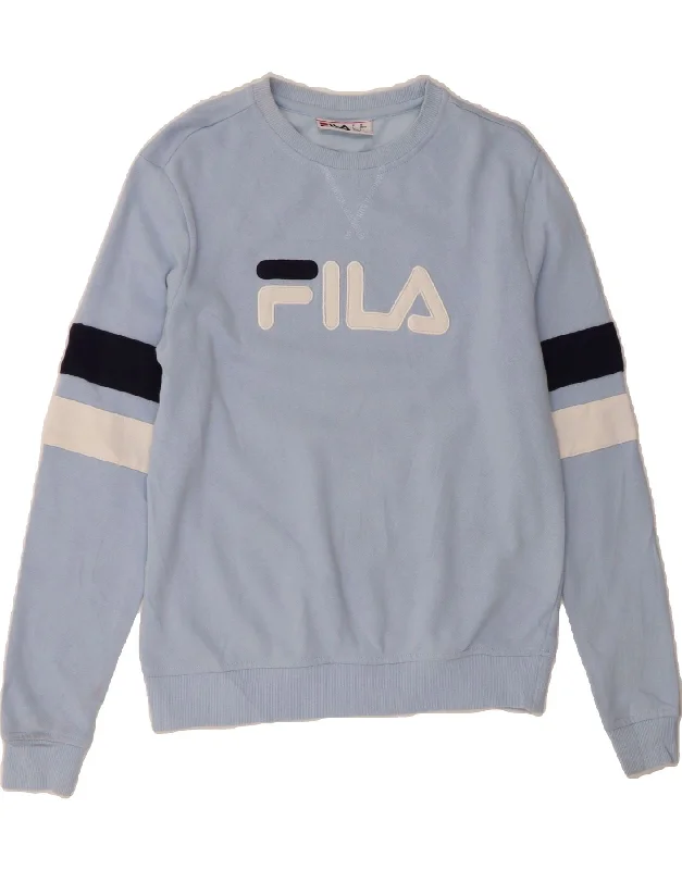 FILA Womens Oversized Sweatshirt Jumper UK 10 Small Blue Colourblock Hoodie with Zipper Versatile Modern FILA Womens Oversized Sweatshirt Jumper UK 10 Small Blue Colourblock Hoodie with Zipper Versatile Modern