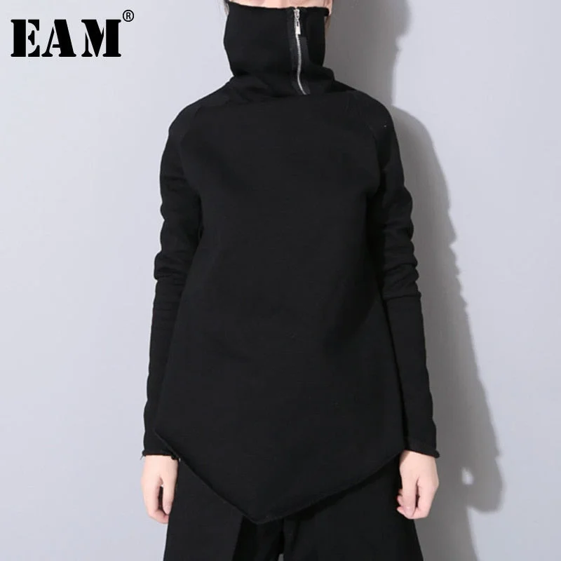 WILUXE 2019 New Spring Pullover Turtleneck Collar Full Sleeve Asymmetrical Loose Sweatshirt Women Fashion Tide OB196 Hoodie with Applique Textured Unique WILUXE 2019 New Spring Pullover Turtleneck Collar Full Sleeve Asymmetrical Loose Sweatshirt Women Fashion Tide OB196 Hoodie with Applique Textured Unique
