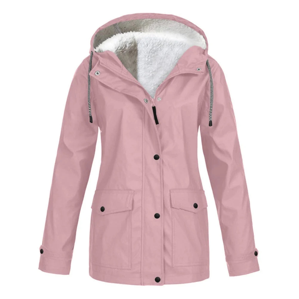 Women's Autumn Winter Plus Velvet Outdoor Jacket Windproof Waterproof Mountaineering Hooded Coat Anorak Shell Jacket Lightweight Jacket Women's Autumn Winter Plus Velvet Outdoor Jacket Windproof Waterproof Mountaineering Hooded Coat Anorak Shell Jacket Lightweight Jacket
