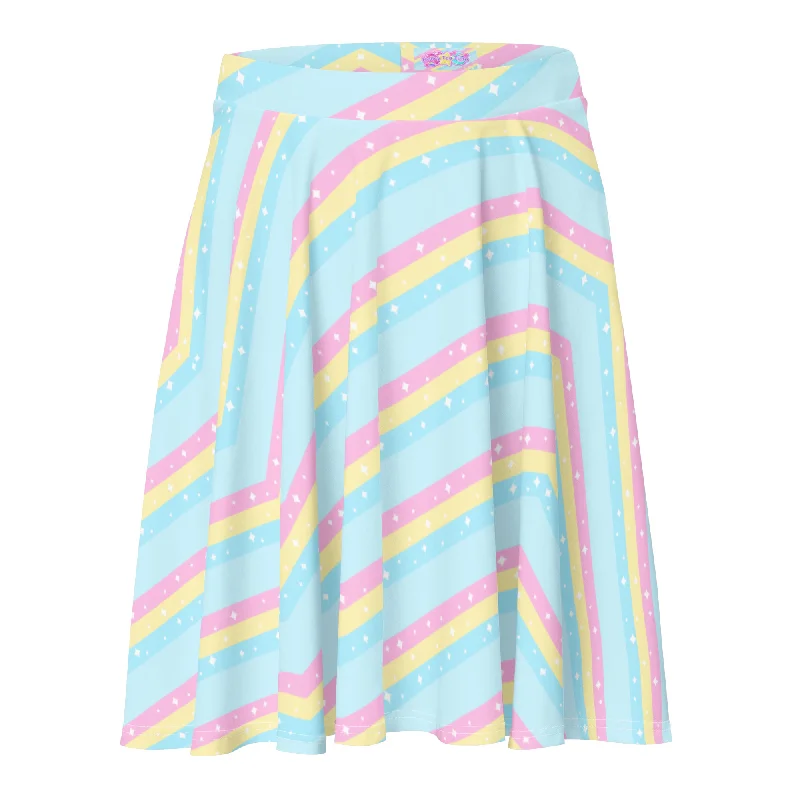 Teatime Fantasy Blue Rainbow Skater Skirt cashmere skirt fine