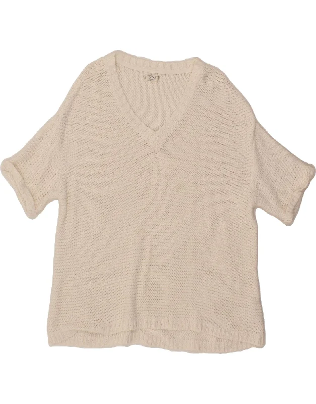FAT FACE Womens Short Sleeve V-Neck Jumper Sweater UK 14 Medium White Fleece Fabric Down Fabric Feather Fabric FAT FACE Womens Short Sleeve V-Neck Jumper Sweater UK 14 Medium White Fleece Fabric Down Fabric Feather Fabric