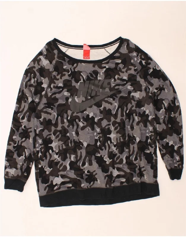NIKE Womens Sweatshirt Jumper UK 18 XL Grey Camouflage Cotton Hoodie with Camouflage Military Edgy NIKE Womens Sweatshirt Jumper UK 18 XL Grey Camouflage Cotton Hoodie with Camouflage Military Edgy