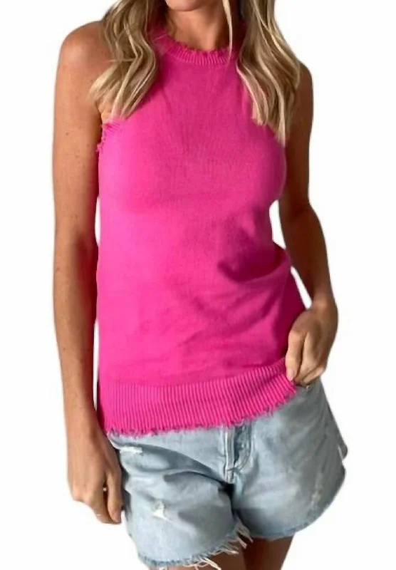 Emily Fringe Tank Top In Pink seamless tank top