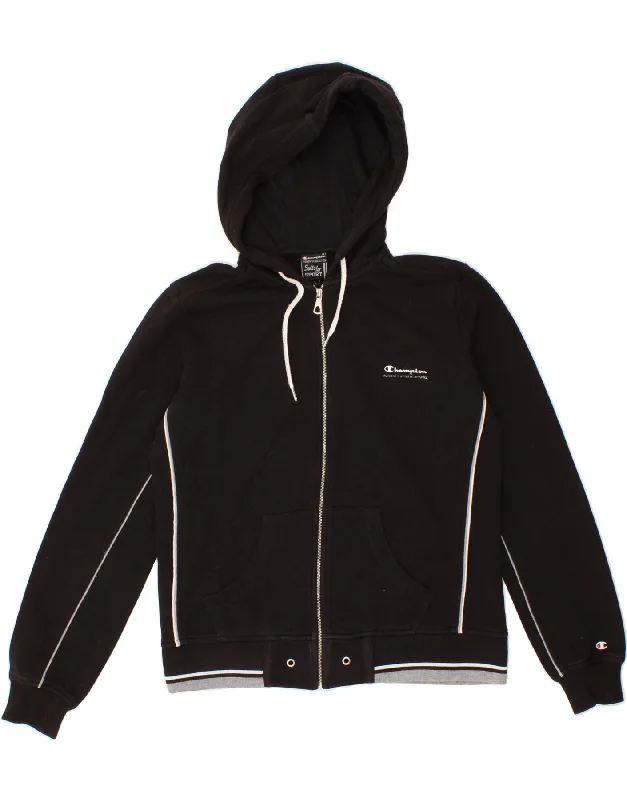 CHAMPION Womens Zip Hoodie Sweater UK 14 Large Black Cotton Layered Multi-layer Single Layer CHAMPION Womens Zip Hoodie Sweater UK 14 Large Black Cotton Layered Multi-layer Single Layer