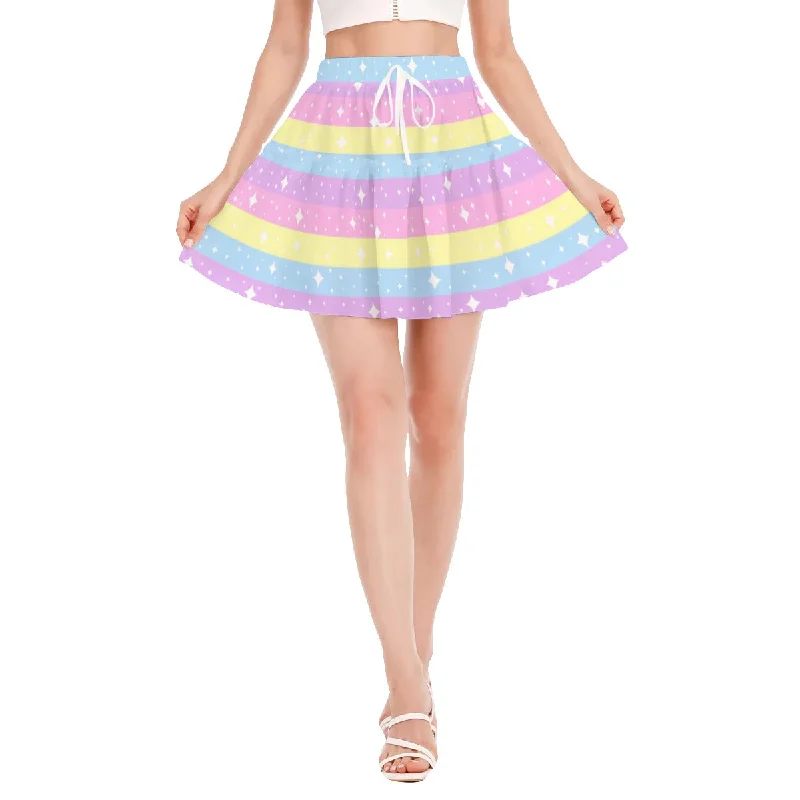 Rainbow Ribbon Ruffled Mini Skirt silk skirt lustrous