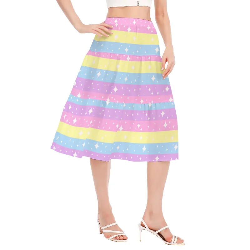 Rainbow Ribbon Women's Midi Ruffle Hem Chiffon Skirt velvet skirt rich