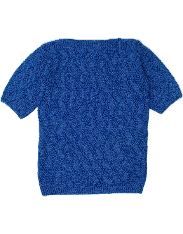 VINTAGE Womens Short Sleeve Boat Neck Jumper Sweater UK 10 Small Blue Lace Blend Ribbed Blend Corduroy Blend VINTAGE Womens Short Sleeve Boat Neck Jumper Sweater UK 10 Small Blue Lace Blend Ribbed Blend Corduroy Blend