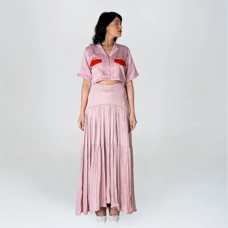 Pink-Orange Color-Blocked Maxi Skirt Set | Modal | Trendy Pairing cashmere skirt fine