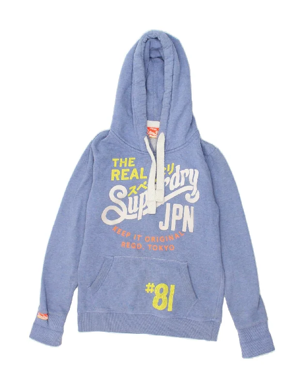 SUPERDRY Womens Graphic Hoodie Jumper UK 6 XS Blue Cotton Hoodie with Zipper Placket Modern Functional SUPERDRY Womens Graphic Hoodie Jumper UK 6 XS Blue Cotton Hoodie with Zipper Placket Modern Functional