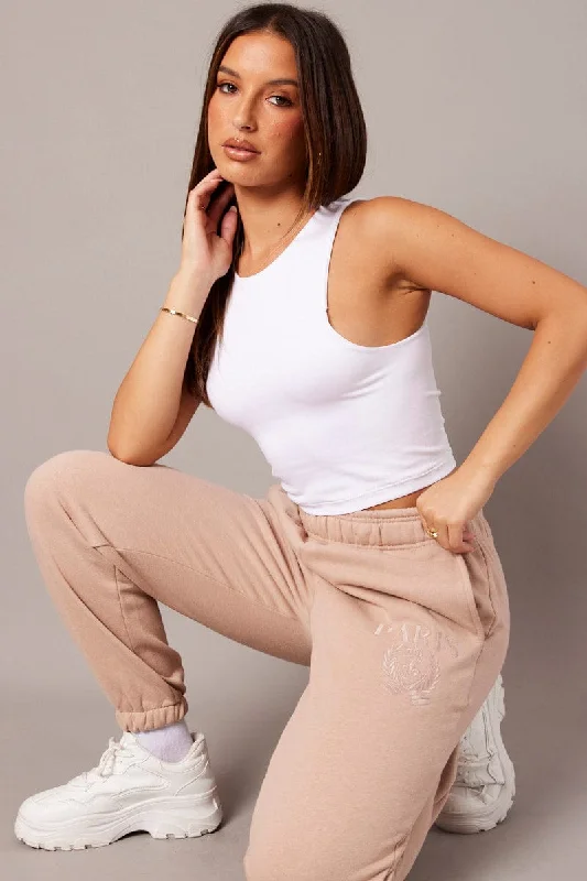 Brown Track Pants High Rise Chic Black Leggings