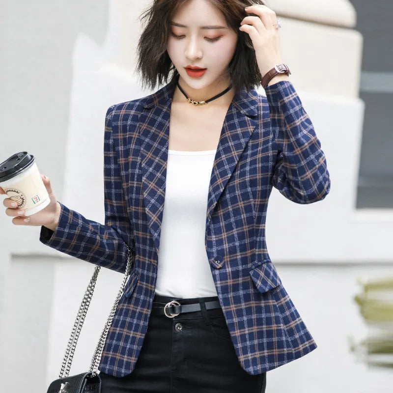 High-quality Plaid Jacket Vintage Plaid with Pocket Office Lady Casual Style Blazer Women Wear Single Button Suits Coat P342 Snapped Jacket Toggled Jacket Drawstring Jacket High-quality Plaid Jacket Vintage Plaid with Pocket Office Lady Casual Style Blazer Women Wear Single Button Suits Coat P342 Snapped Jacket Toggled Jacket Drawstring Jacket