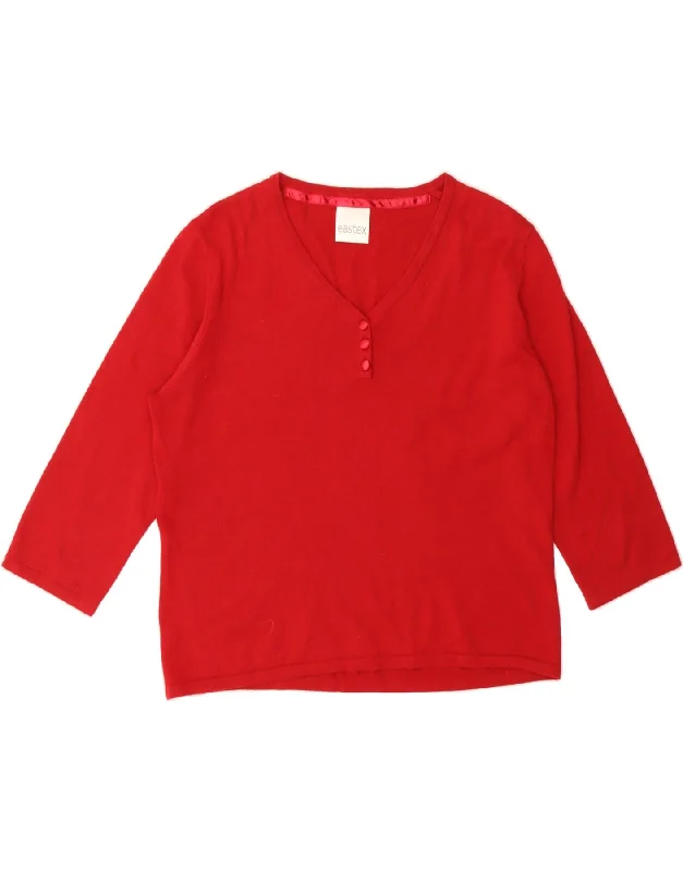 EASTEX Womens Crop 3/4 Sleeve V-Neck Jumper Sweater UK 12 Medium Red Glossy Satin Silk EASTEX Womens Crop 3/4 Sleeve V-Neck Jumper Sweater UK 12 Medium Red Glossy Satin Silk