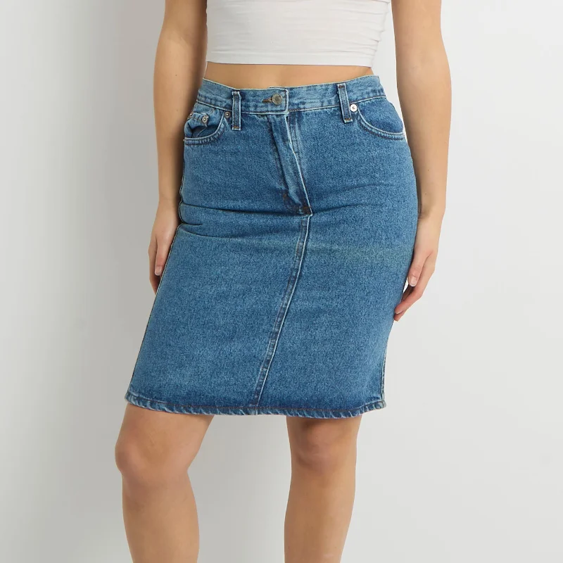 Denim Midi Skirt - UK 10 cashmere skirt soft