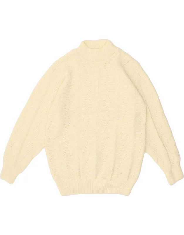 VINTAGE Womens Turtle Neck Jumper Sweater UK 12 Medium Beige Front Pockets Side Pockets Patch Pockets VINTAGE Womens Turtle Neck Jumper Sweater UK 12 Medium Beige Front Pockets Side Pockets Patch Pockets